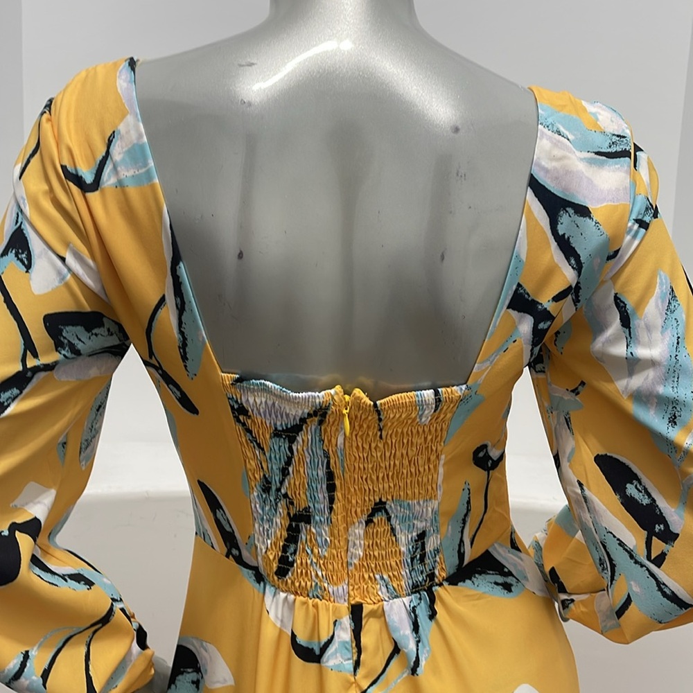 CHICWAYS Women Long Sleeve Tiered Yellow Multi Floral Maxi Dress Size Various - Picture 9 of 15